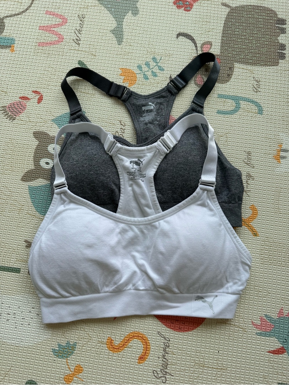 Puma 2 pack White & Dark Gray Racerback Sports Bra Duo size S